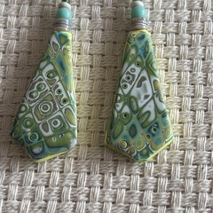 Hand Mage Multi Colored Polymer Clay Dangling Earrings 2.5 Inch