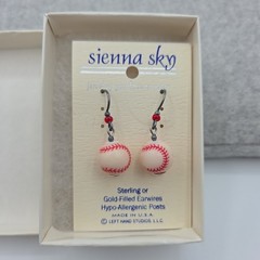 Sienna Sky 925 Sterling Hand Painted Baseball Earrings Hooks USA Hypoallergenic
