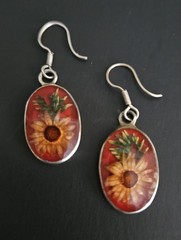Alpaca Sunflower Earrings Artisan Boho Drop Style 1 3/8″ Vintage 70’s