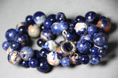 Sodalite Blue White Orange Natural Gemstone 8 & 12mm Ball Silk knotted Necklace