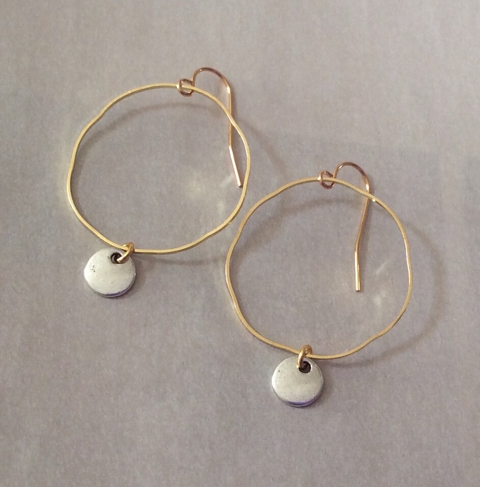 NEW GOLD PLATED SILVER DISC SUNDANCE CHARM CIRCLE EARRINGS ARTISAN JEWELRY
