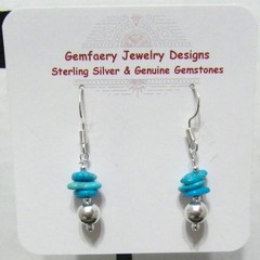 Sterling Silver CASTLE DOME TURQUOISE Gemstone Dangle Earrings #8…Handmade USA