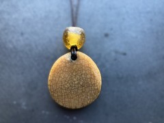 Carved Sun Pendant Necklace with African Glass Trade Bead