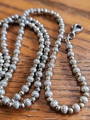 Vintage Italian Silpada Sterling Silver & Brass Fluted Beaded Necklace 24 Inches