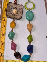 Boho Statement Necklace Coconut Shell Tagua Nut Wood Bead Adjustable Cord Multic