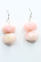 Pink Opal Natural Gemstone 925 Sterling Silver Earrings Hexagon Shape 1 1/4″