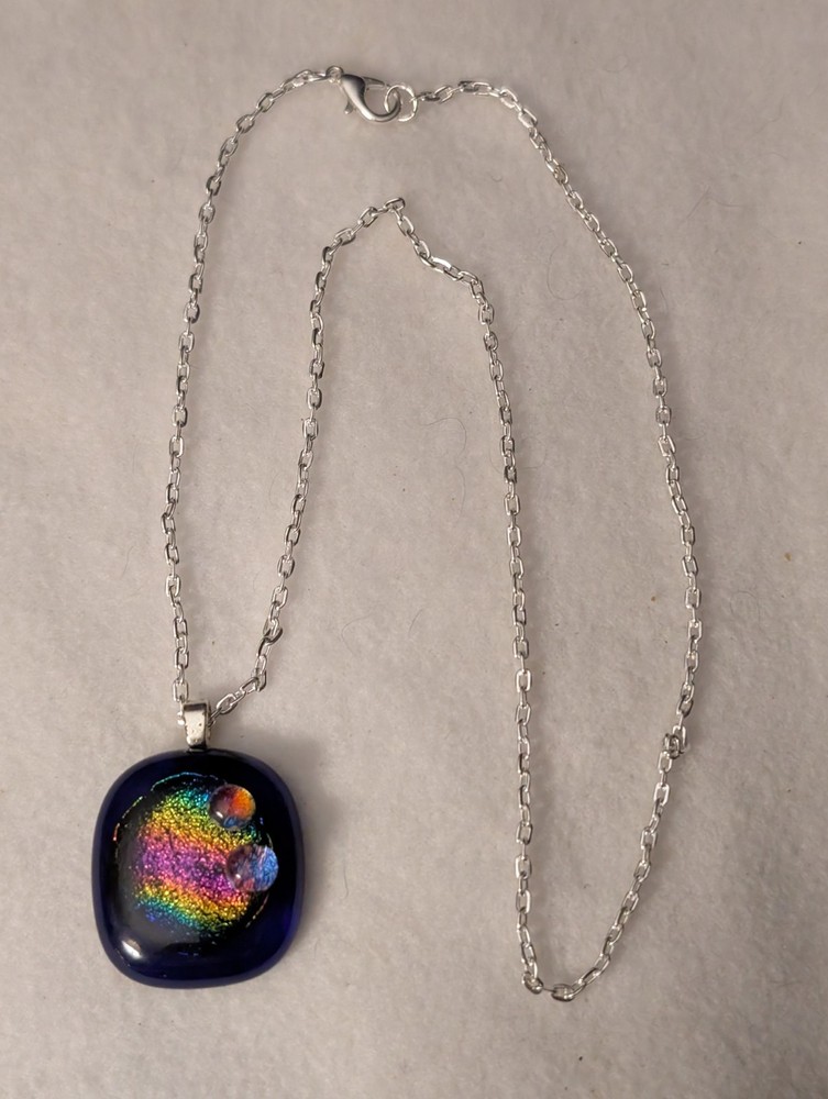 Dichroic Glass Pendant On 18 Inch Stainless Steel Cable Chain Necklace