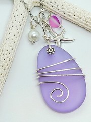 Sea Glass Necklace Jewelry w/ Lavender Pendant Silver Wire Wrapped Handcrafted