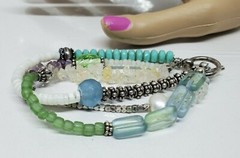Multistone Teal Blue White Green Multibead Toggle Bracelet 7″