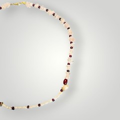 New. Rose Quartz Chips, Garnet, & Freshwater Pearls Artisan CraftedNecklace