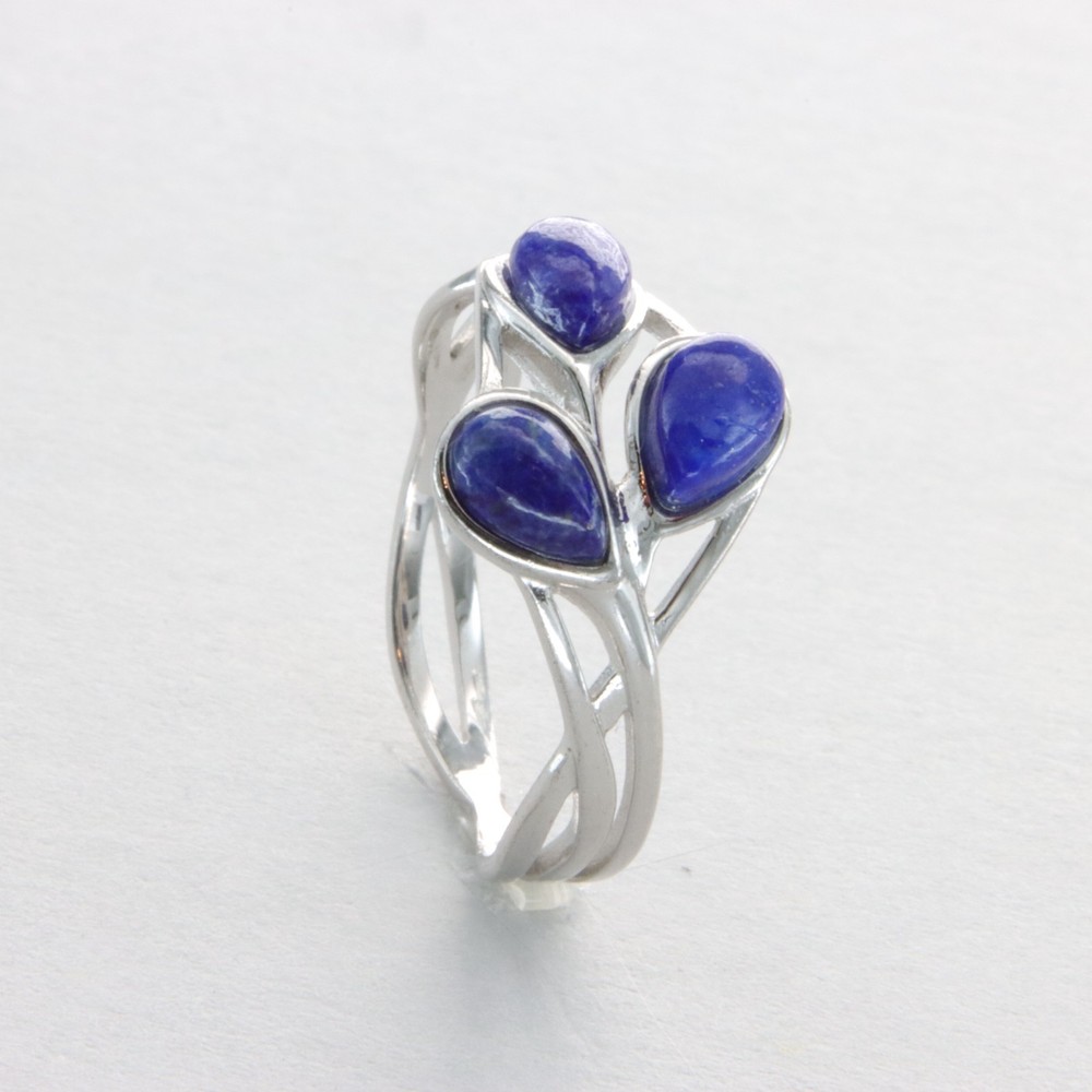 Triple Pear / Drop Blue LAPIS LAZULI Leaf Ring – 925 STERLING SILVER #102e