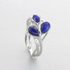 Triple Pear / Drop Blue LAPIS LAZULI Leaf Ring – 925 STERLING SILVER #102e