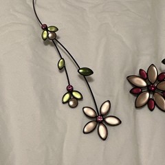Kristina Collection Pink & White Flowers Black Memory Wire Necklace NWOT