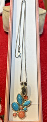 Vtg Sterling Silver 925 Barse Turquoise & Rhodochrosite Cabochon Necklace 18″L