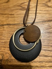 Handcrafted Cat Pendant Necklace with Wood, Brass, Brown Cord Boho