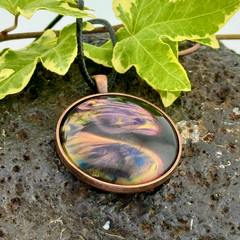 Pendant Necklace Handmade «Stormy Skies» Copper Bezel & Tray 38mm Black Cord