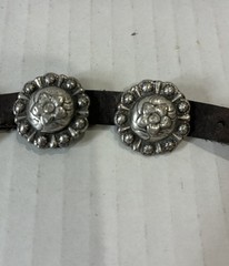 Vintage Brown Leather Western Bracelet Silver Tone Conchos Floral Stamped Buckle