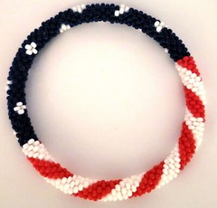 Set of 2 Red, White, and Blue USA Flag Patriotic Colors Crochet Glass Bracelets