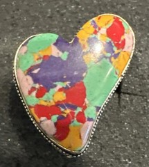 Heart Shaped Colorful Confetti Artisan Silver Tone Costume Ring Sz 6 1/2 READ