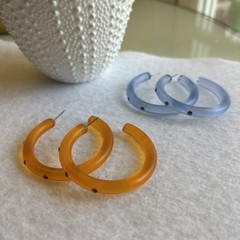 Large Matte Frosted Orange Hoop Earrings 3 Rhinestones each, TWO Pair