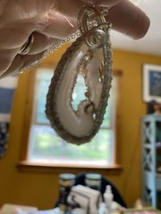 Handcrafted Silver 925 Wire-Wrapped Agate Geode Teardrop Pendant Cable Necklace