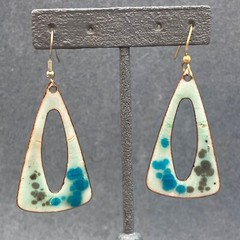 Dangle Pierced Earrings As Is Triangle Hoop Open Fused Glass Blue Gray Artisan