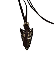 30″ Antique Brass Arrowhead Necklace on Brown Deerskin Lace