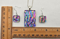 Handcrafted Fused Glass Multicolor Dichroic Glass Pendant and Earring Set