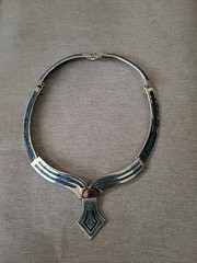 Vintage Mexican Sterling Silver & Turquoise Inlay Necklace – Artisan Geometric