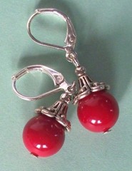 RED SHELL PEARL earring drop earring SP LEVERBACK handcrafted