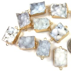 Raw Rough Cloudy Druzy Agate Pendant Natural Gemstone Pendant Rectangle w 2 Ring
