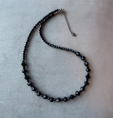BLACK FACETED Glass Multi Shape Beads Unisex Necklace 18” Handcrafted
