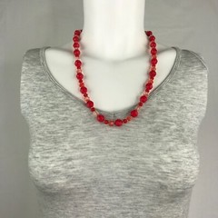 Handmade Necklace Bracelet Set Acrylic and Glass Beads Coral Pink Red Gold Tone