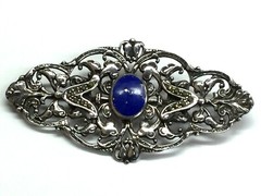 Signed BOMA Sterling Silver 925 Blue Lapis Marcasite Pin Brooch