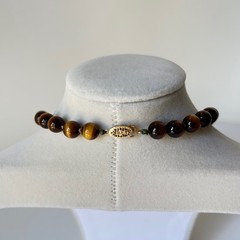 Vintage Estate Tiger Eye Necklace 17” 8mm Hand Knotted 14K Gold Clasp Gorgeous