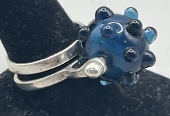 Sterling Silver 925 Double Ring Blue Lampwork Glass Ring Handmade Size 11