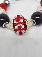 NEW lilah ann BEADED stretch BRACELET RED black SILVER RHINESTONES G60