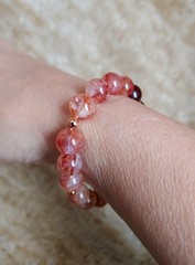 Red Phantom Quartz Gemstone Bracelet With Hessonite Garnet Stretch Beads 6.50″