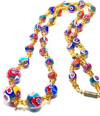 Vtg Murano Venetian Millefiori Graduated Art Glass Bead Multicolor Necklace 26”
