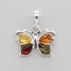 Multi-Color BALTIC AMBER Butterfly Pendant 925 STERLING SILVER Poland #3038