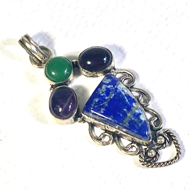Lapis Lazuli Amethyst Green Onyx 4 Gemstone Handcrafted Pendant 10g 2.5 «