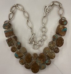 925 Sterling Silver Turquoise Matrix Statement Necklace 89g Artisan Gemstone