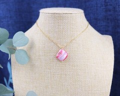 Natural Shell Pendant Necklace, Green Pink Blue Shell, Gold Chain Necklace