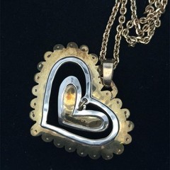 24” 925 Gold Vermeil Necklace w/925 Sterling & Brass Heart By Jeep Collins 22.4g