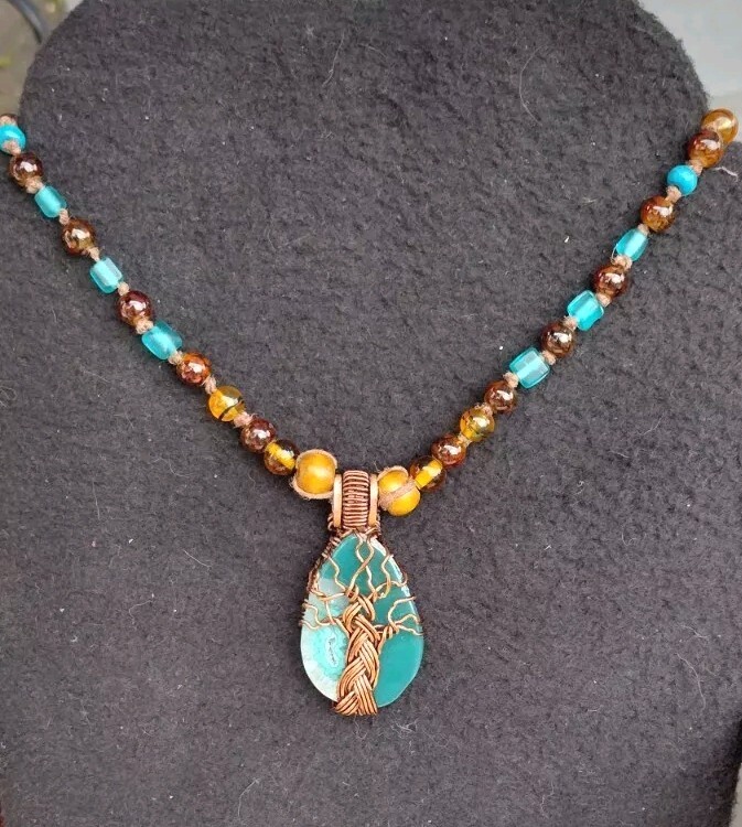 Tree Of Life Wire Wrap Agate Slice Necklace Handcrafted USA Gift NIB Rare OOAK