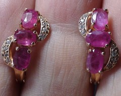 STUNNING! NATURAL GENUINE PINK RUBY EARRINGS 925 STERLING SILVER Yellow Rose gol
