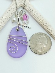 Sea Glass Necklace Jewelry w/ Lavender Pendant Silver Wire Wrapped Handcrafted