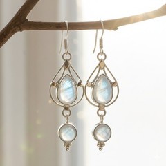 rainbow Moonstone Gemstone Earrings 925 Sterling Silver Dangle Drop earrings