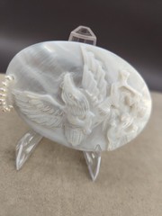 Vtg Mother Of Pearl handmade Bird carving With Pearl pendant 2.5″