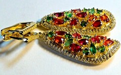 NATURAL! PADPARADSHA SAPPHIRE,EMERALD,GARNET EARRINGS 925 STERLING SILVER